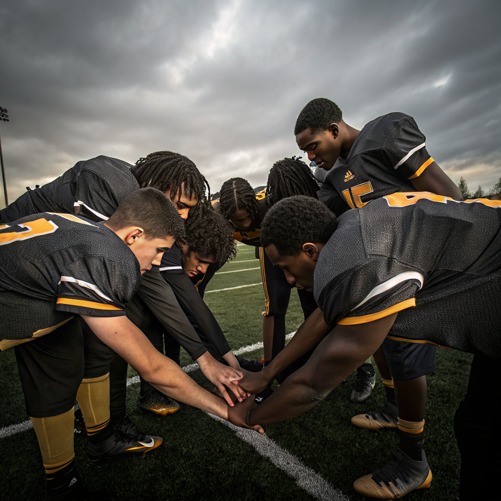 WT Birkalla team huddle before kickoff